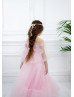 Off Shoulder Pink Tulle Flower Girl Dress Birthday Party Dress